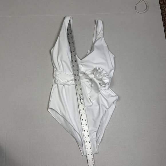 Andie Women's L The Porto 1-Piece Swimsuit White Flower Waist Tie NWT - Picture 14 of 15